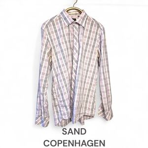 SAND Copenhagen Men's White, Grey & Lavender Plaid Button Down Shirt Size 44